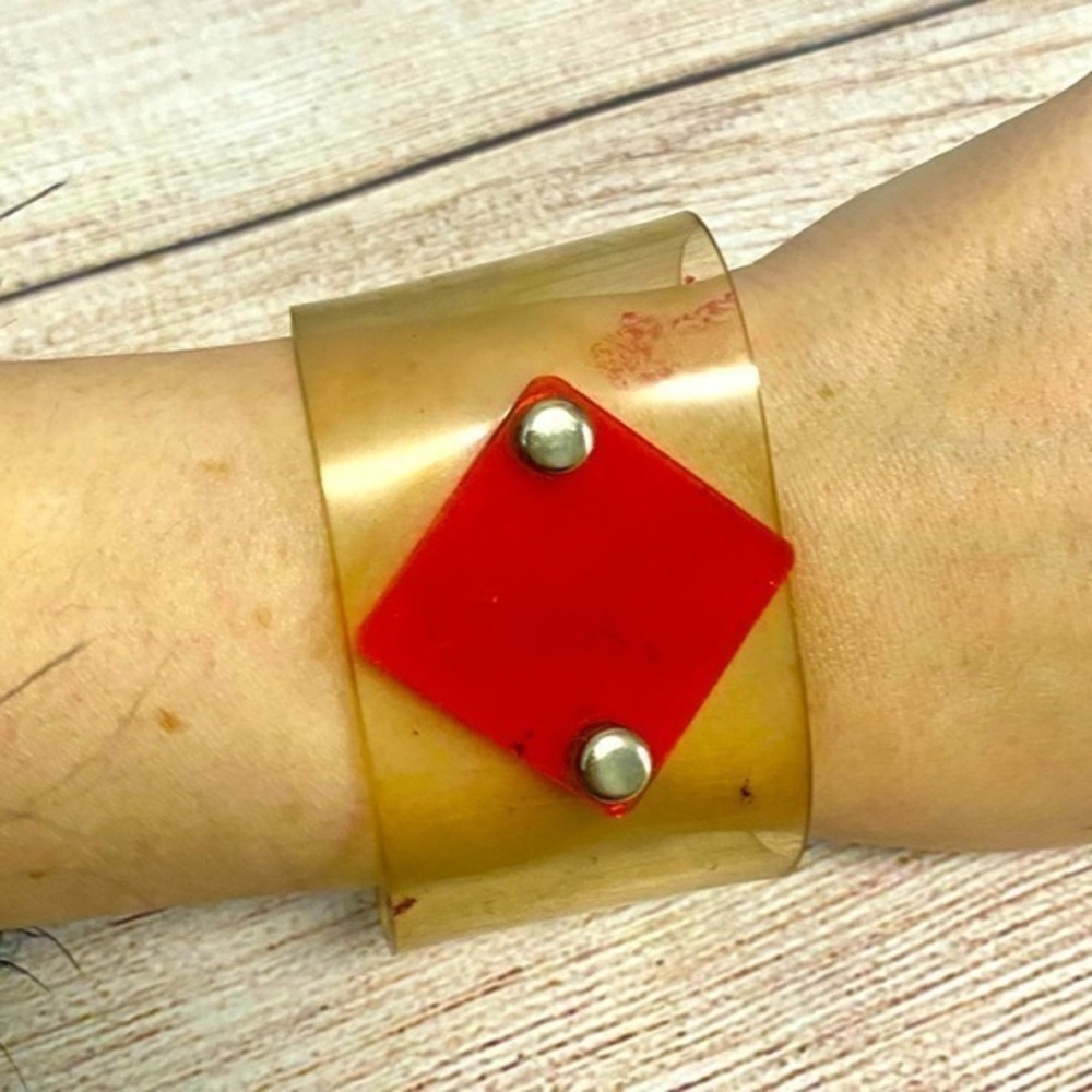 Vintage Y2K Clear & Pink Plastic Silicone Cuff Bracelet
